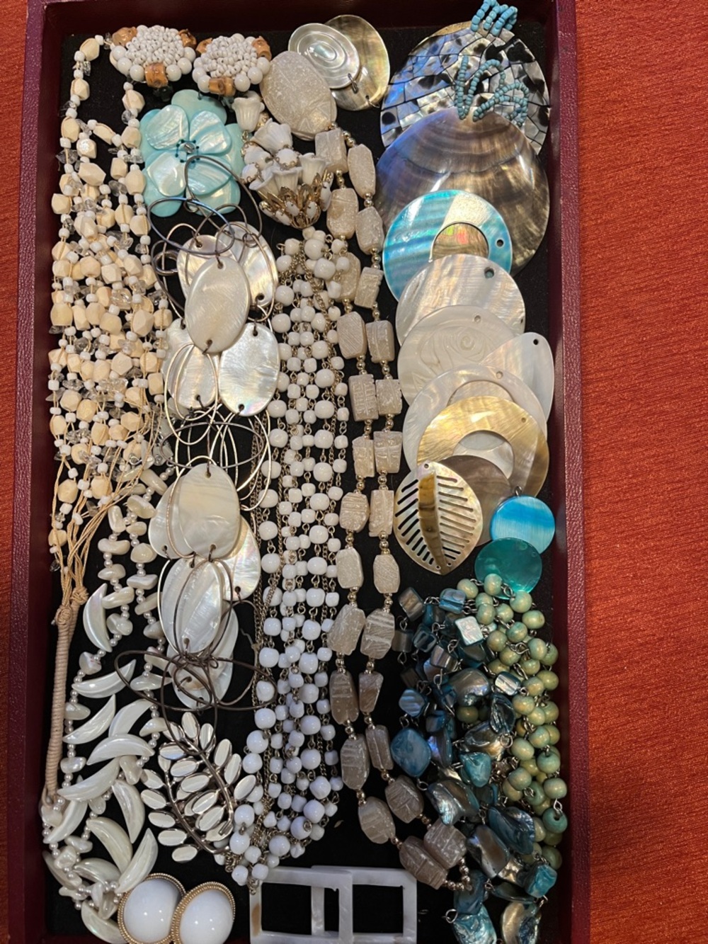 Vintage Mixed Shell & Bead Jewelry Lot in White, Cream, Turquoise